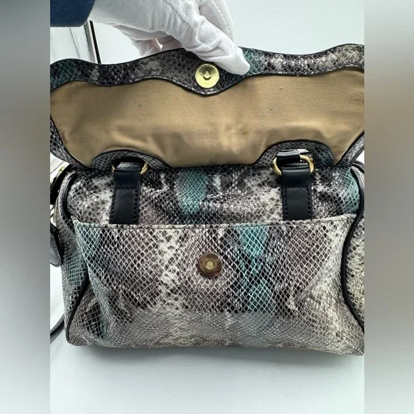 Tahari Leather Snake Print Satchel - Picture 4 of 9